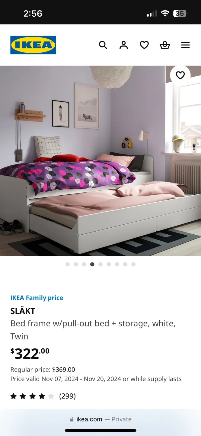 IKEA SLÄKT Twin Bed Frame with Pull-Out Bed and Storage image indicator(3)