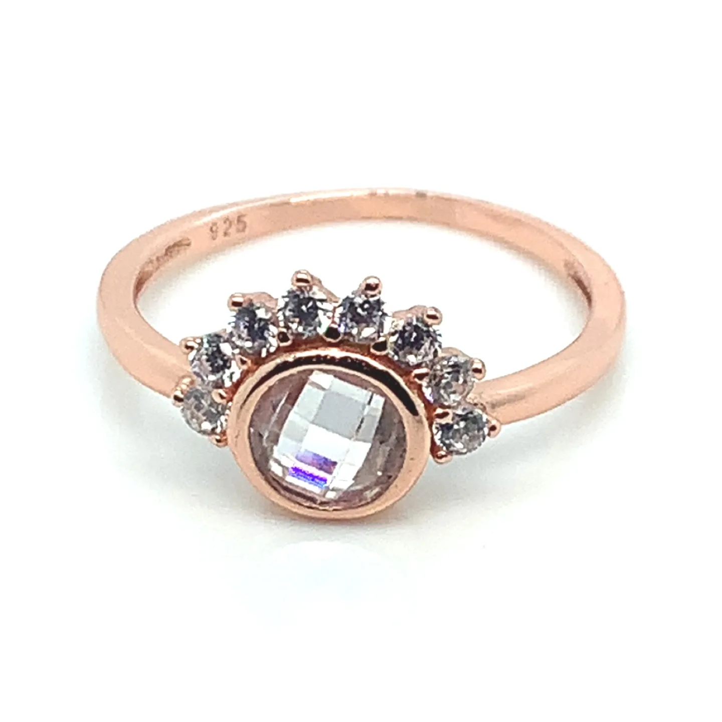 Sterling silver 925 CZ Sunrise Ring size 7 Rose gold vermeil image indicator(5)