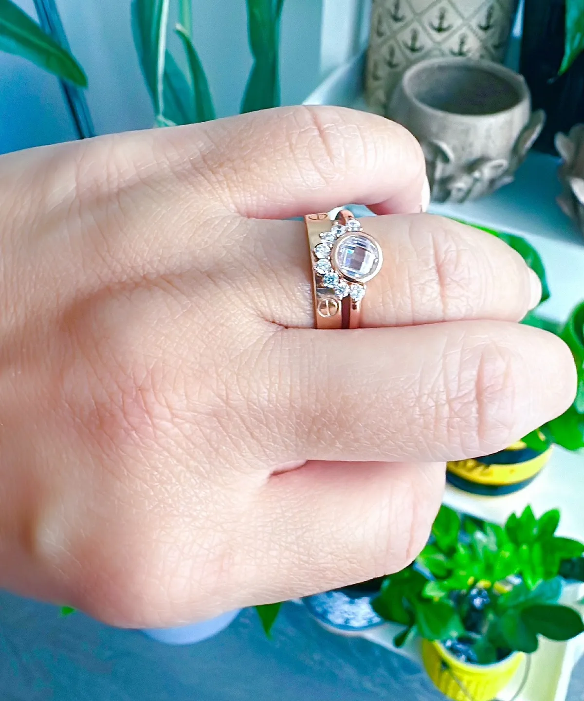 Sterling silver 925 CZ Sunrise Ring size 7 Rose gold vermeil image indicator(8)