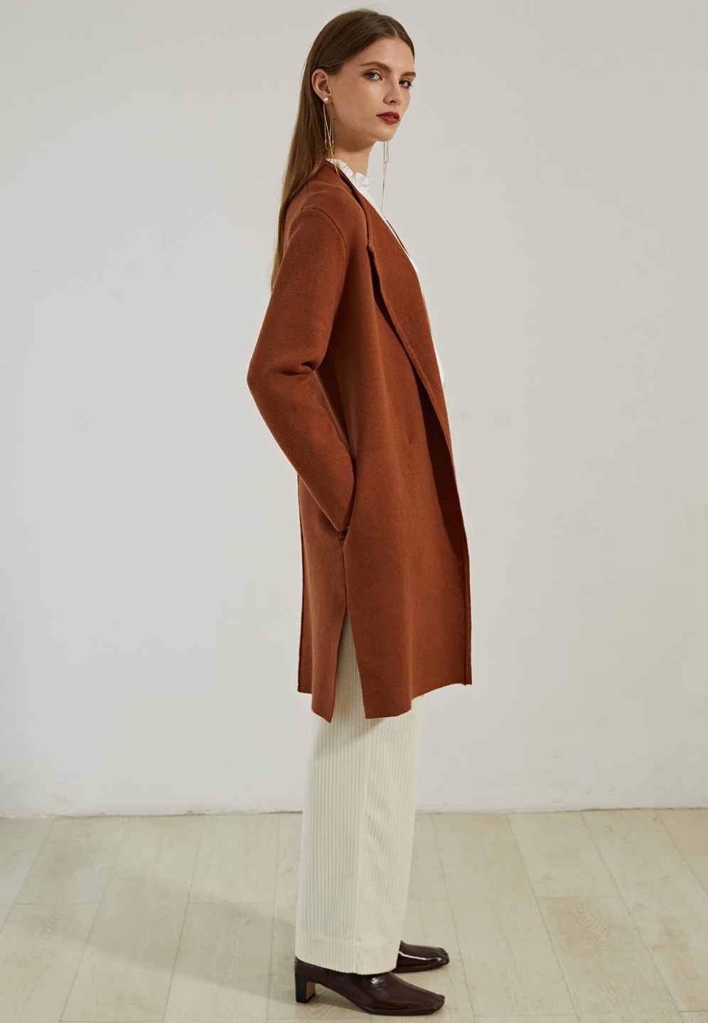 NEW! CLASSY OPEN FRONT KNIT COAT IN CARAMEL - photo 3