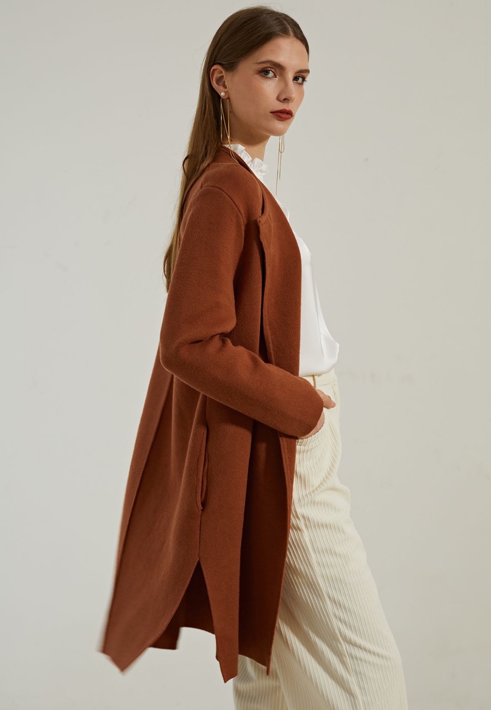 NEW! CLASSY OPEN FRONT KNIT COAT IN CARAMEL - photo 2