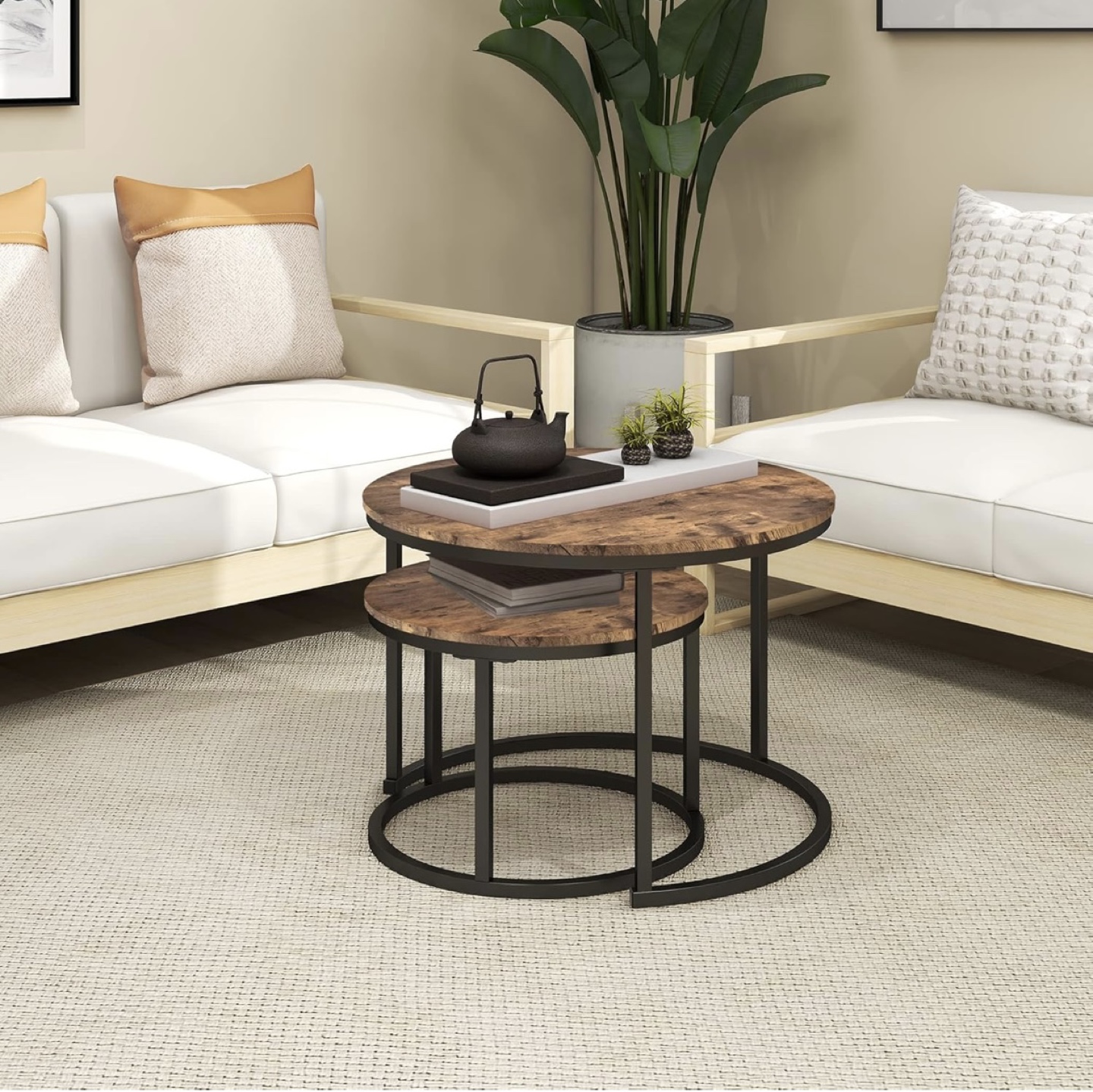 Round Nesting Coffee Tables Set of 2 - photo 2