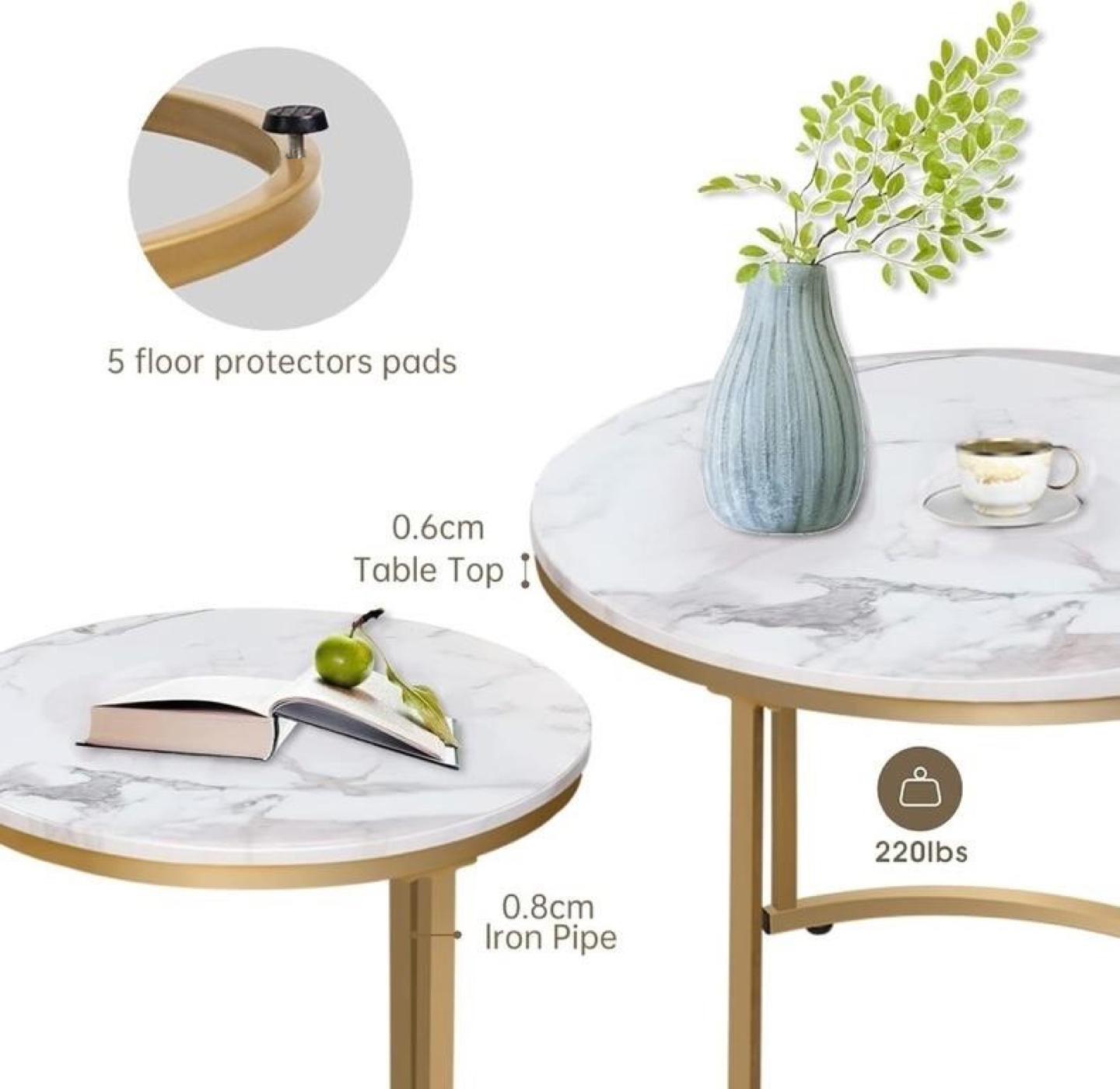 Set of 2 Gold Round Nesting Tables - photo 2