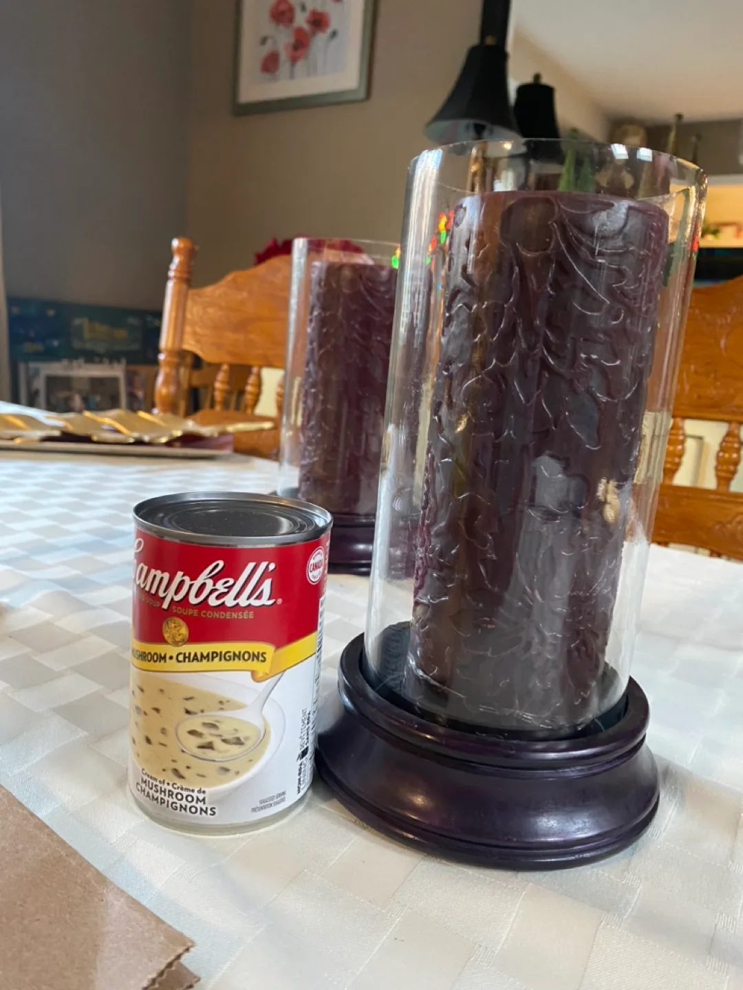 #THIRFTYPICKS—Two Tall Glass Candle Holders with Wooden Base image indicator(4)