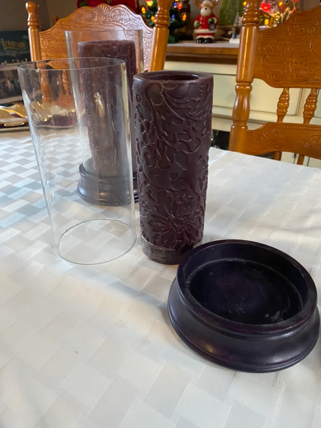 #THIRFTYPICKS—Two Tall Glass Candle Holders with Wooden Base image indicator(3)