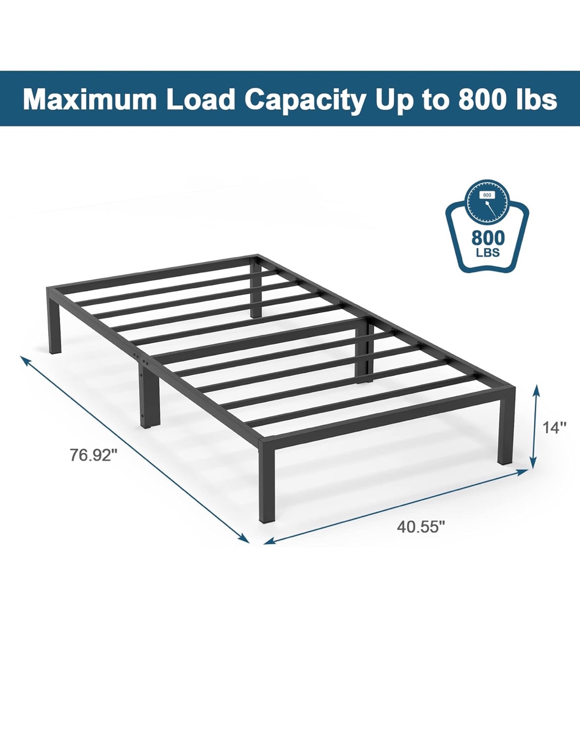 Metal Bed Frame with 8 Thickened Support Legs - photo 2