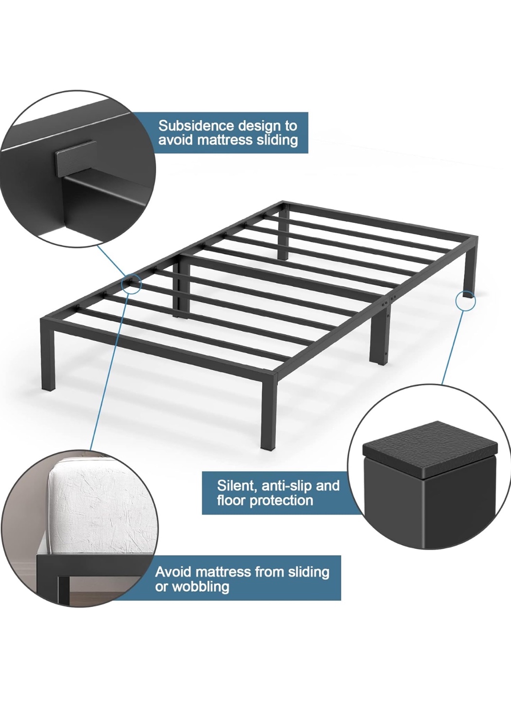 Metal Bed Frame with 8 Thickened Support Legs - photo 4