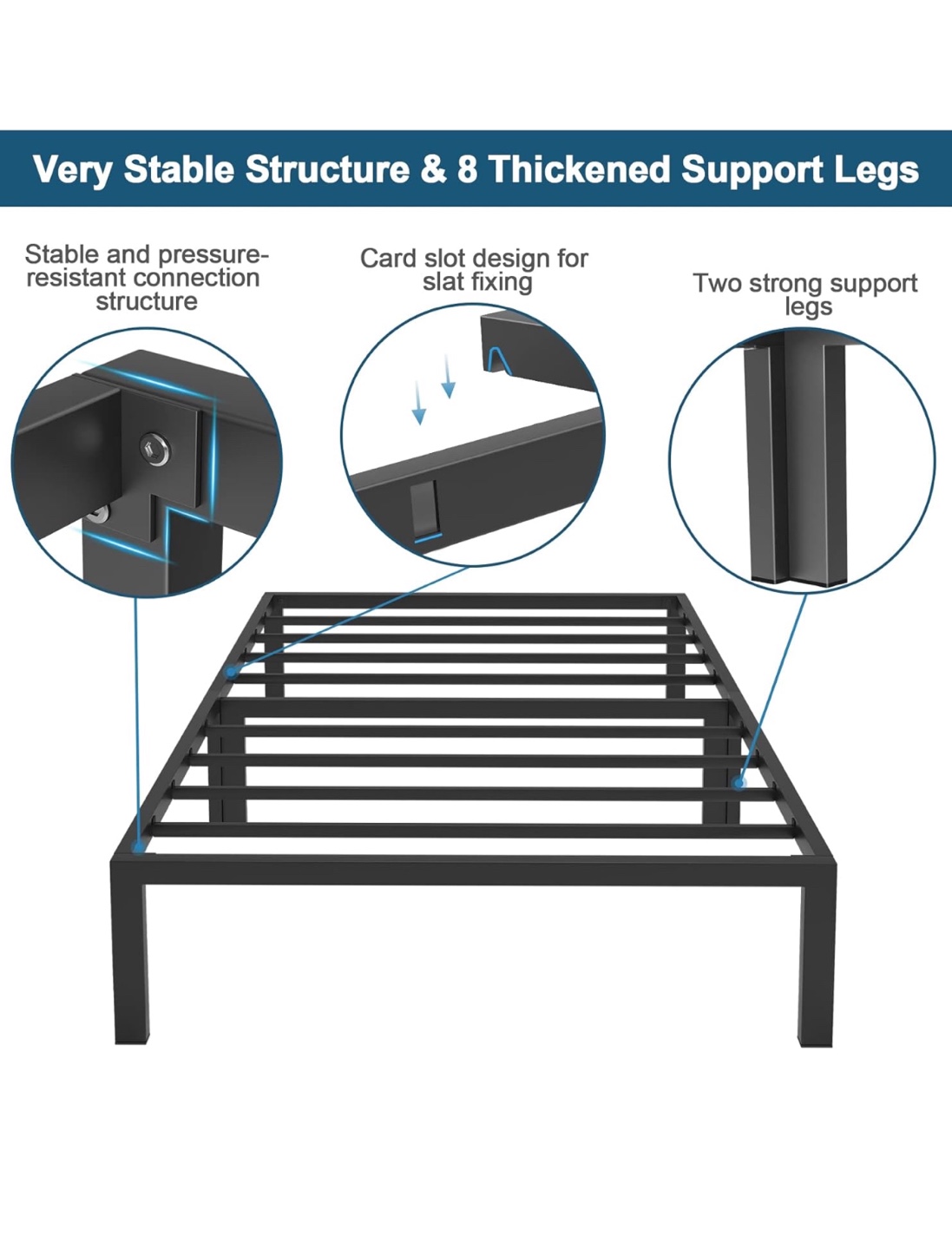 Metal Bed Frame with 8 Thickened Support Legs - photo 3