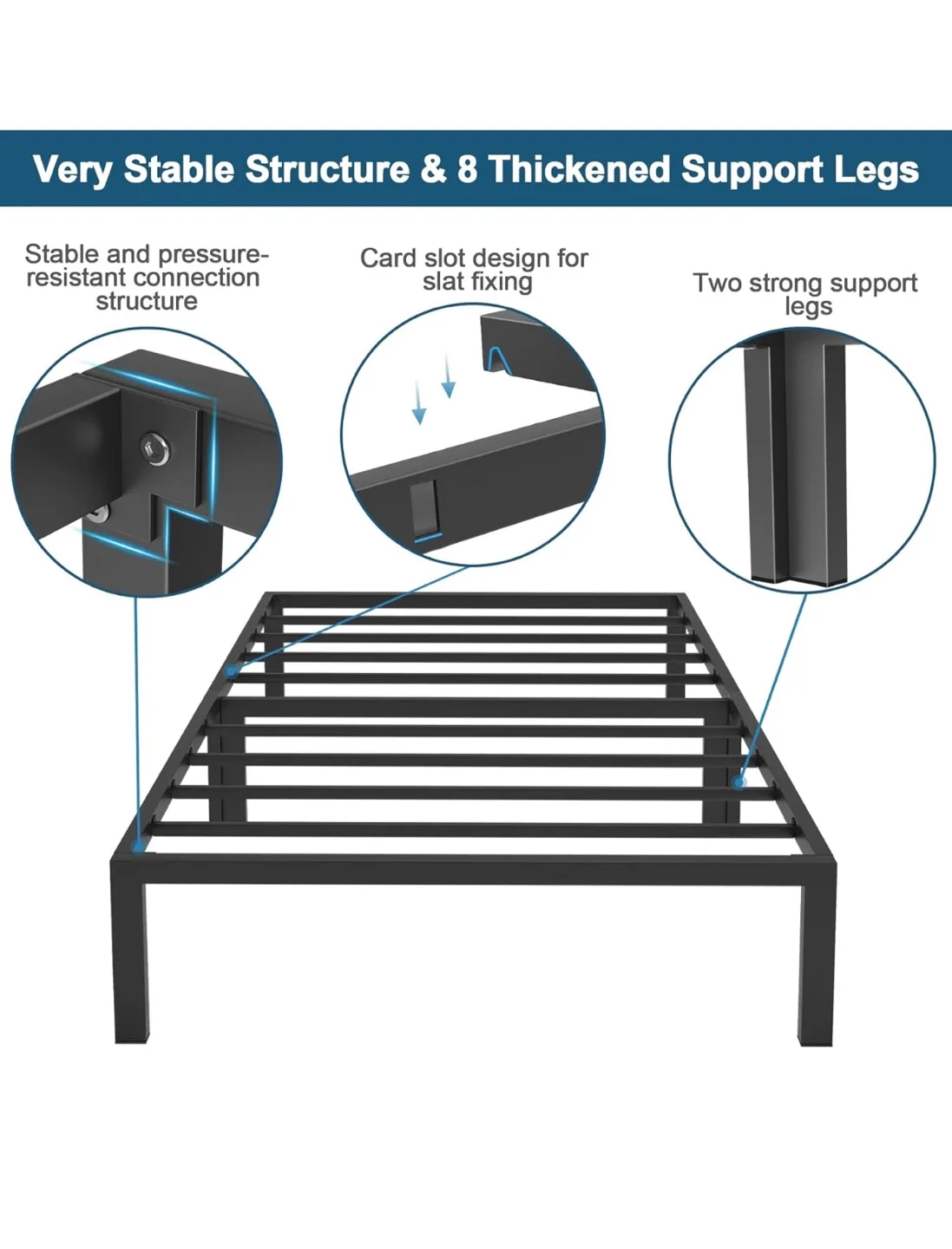 Metal Bed Frame with 8 Thickened Support Legs image indicator(3)