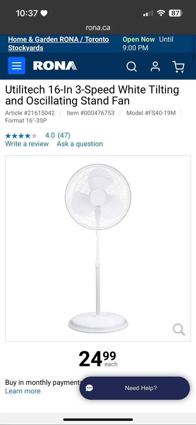 Utilitech 16-in 3-Speed White Tilting and Oscillating Stand Fan thumbnail