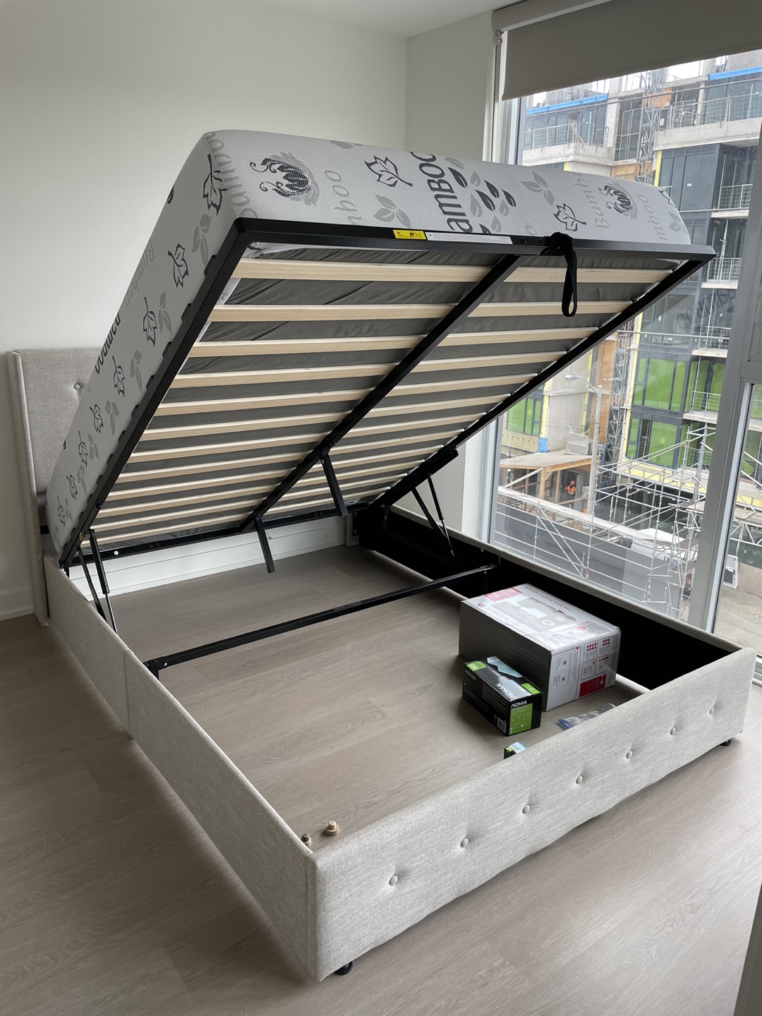 Queen Upholstered Bed Frame with lift storage
