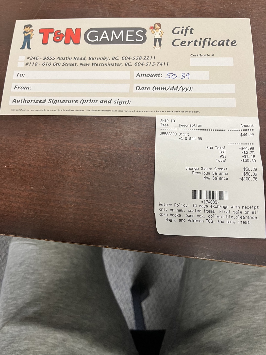 T&N Games Gift Certificate