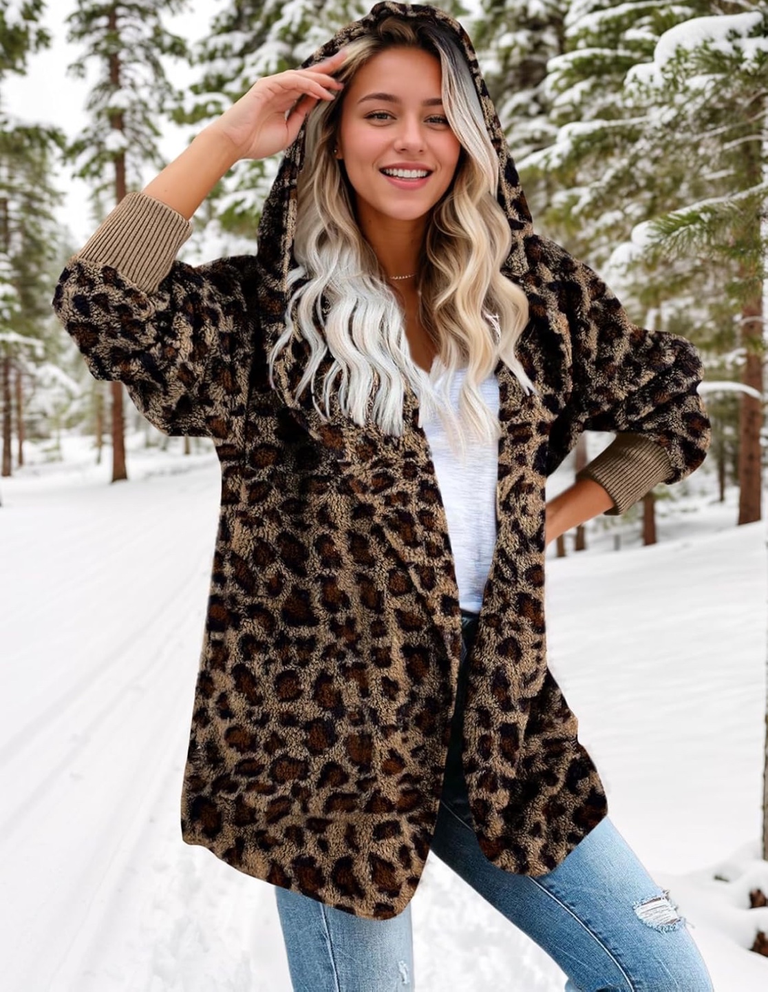 NEW! Zilcremo Leopard Print Fleece Hooded Jacket with Pockets - photo 2