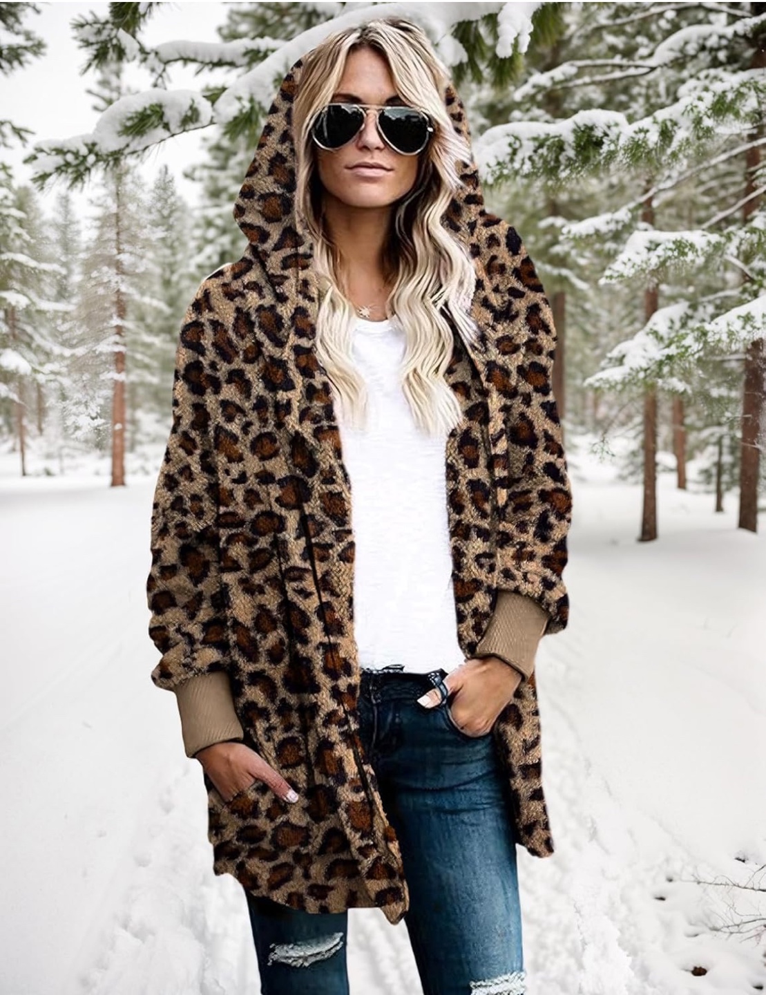 NEW! Zilcremo Leopard Print Fleece Hooded Jacket with Pockets - photo 5