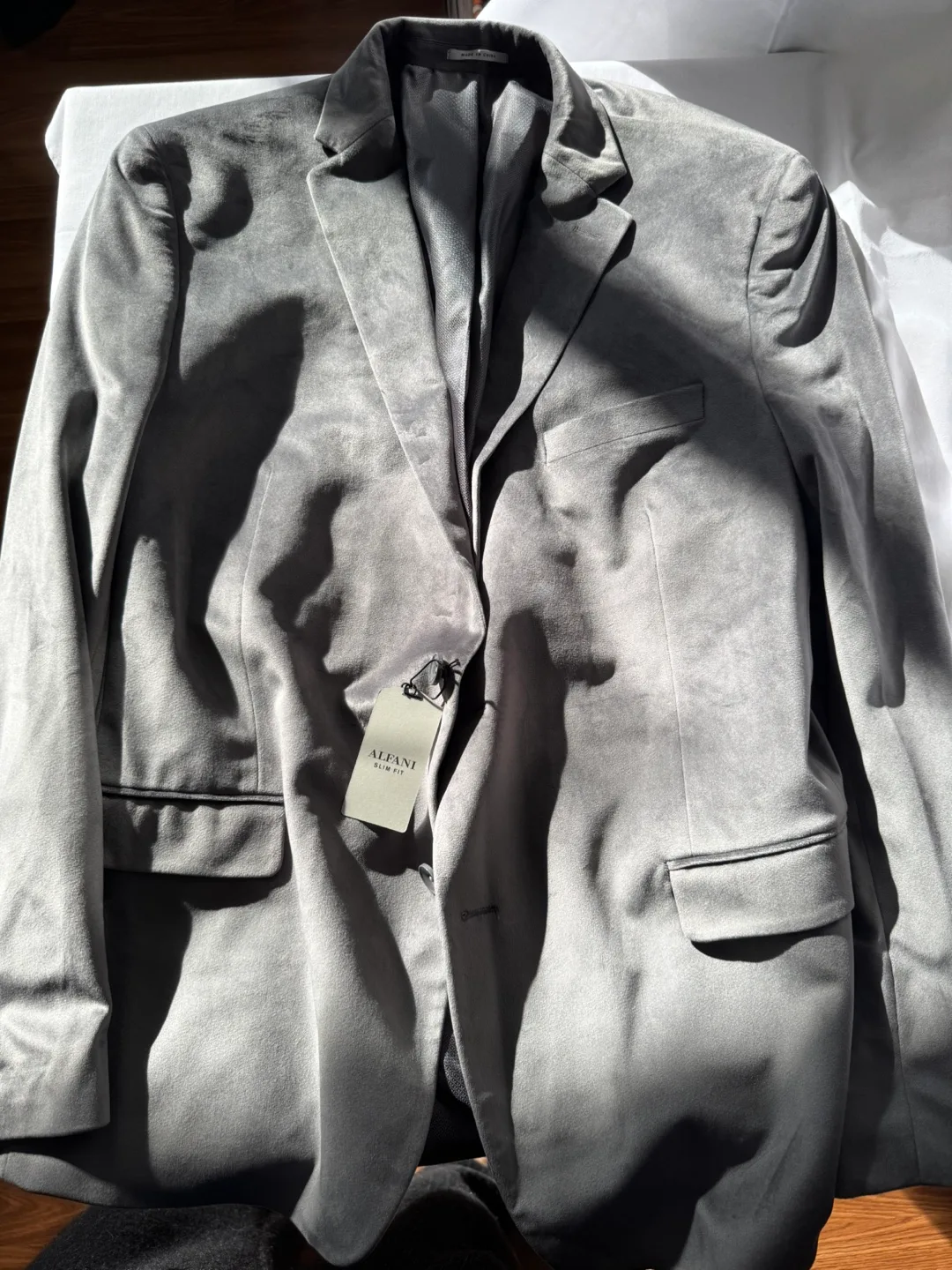 Alfani Men's Slim Fit Solid Velvet Sport Coat Grey 48R image indicator(2)