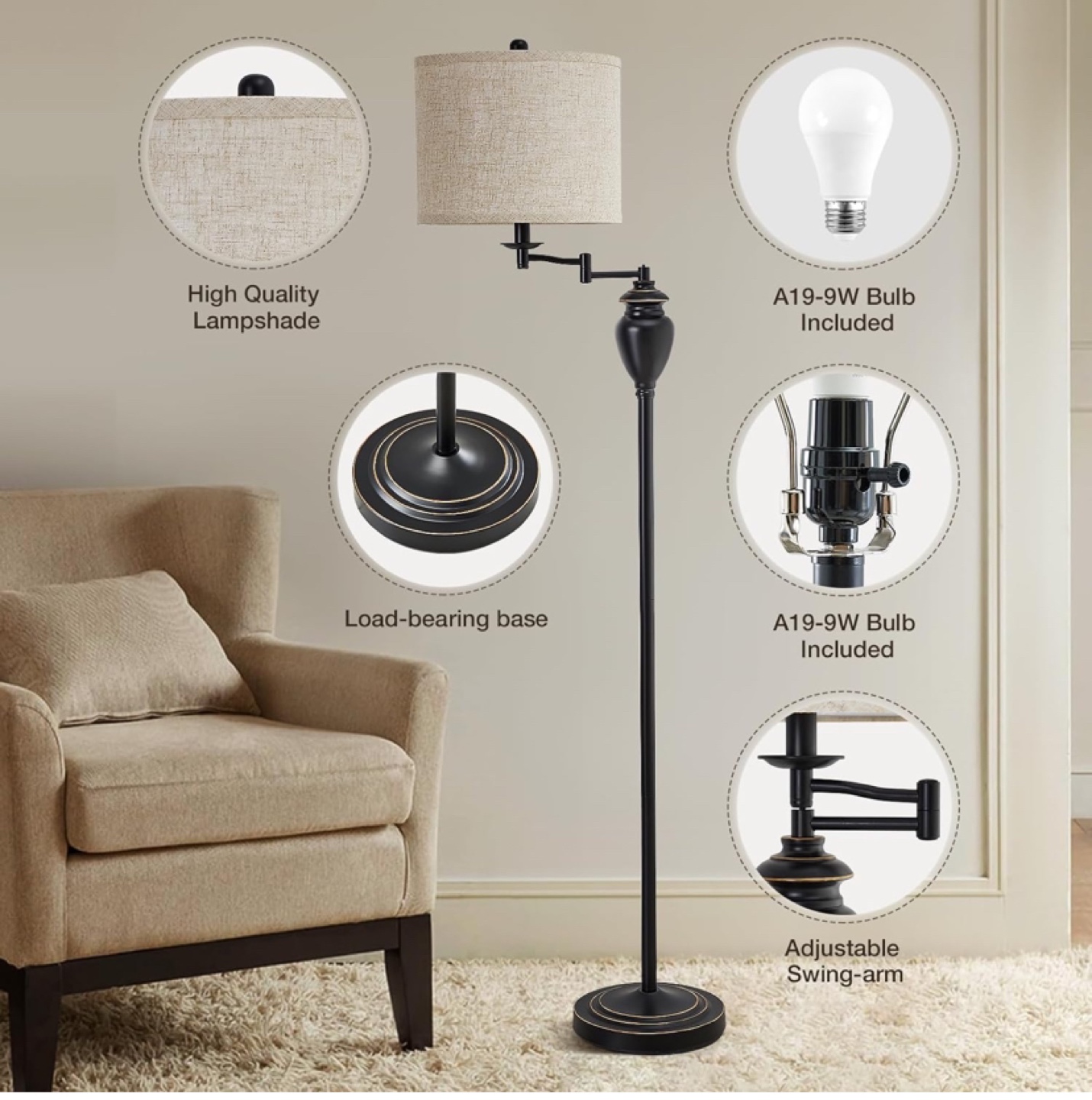 Floor Lamp with Adjustable Swing-Arm - photo 2