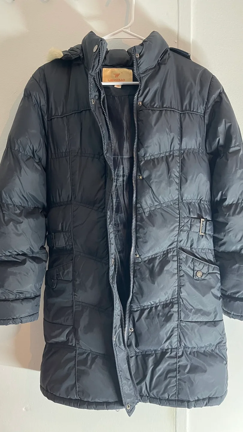 Dark blue Puffer Jacket with Faux Fur Hood 🧡 image indicator(4)