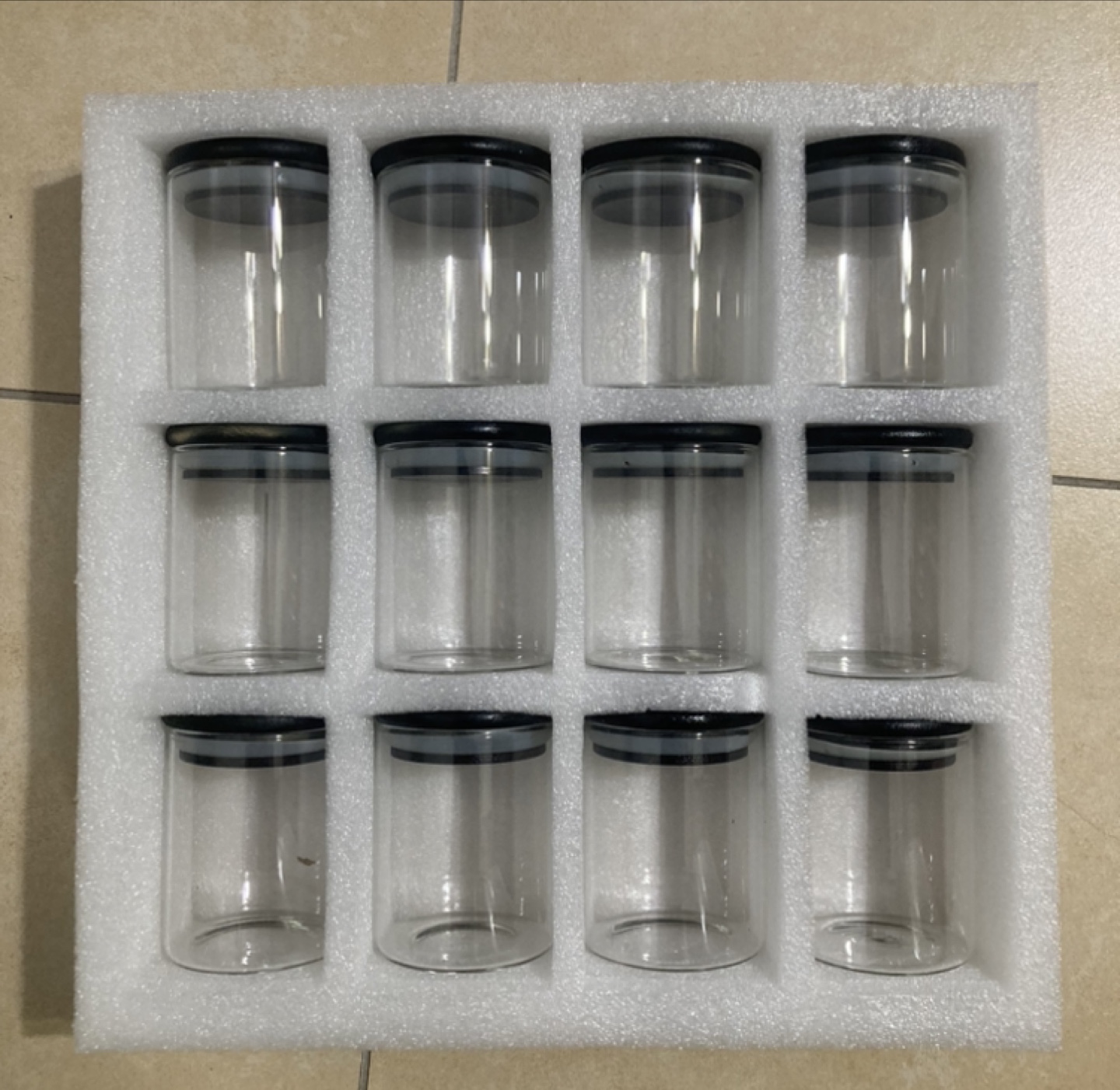 12 Clear Glass Airtight Storage Jars with Black Bamboo Lids