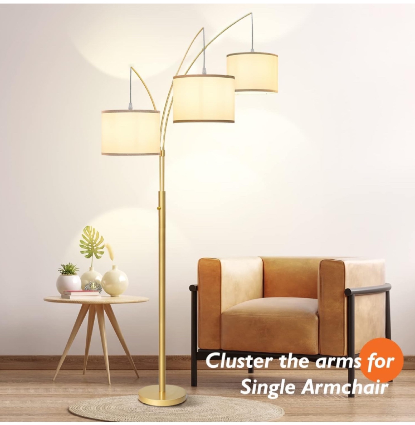 Gold 3-Light Floor Lamp with Adjustable Arms - New