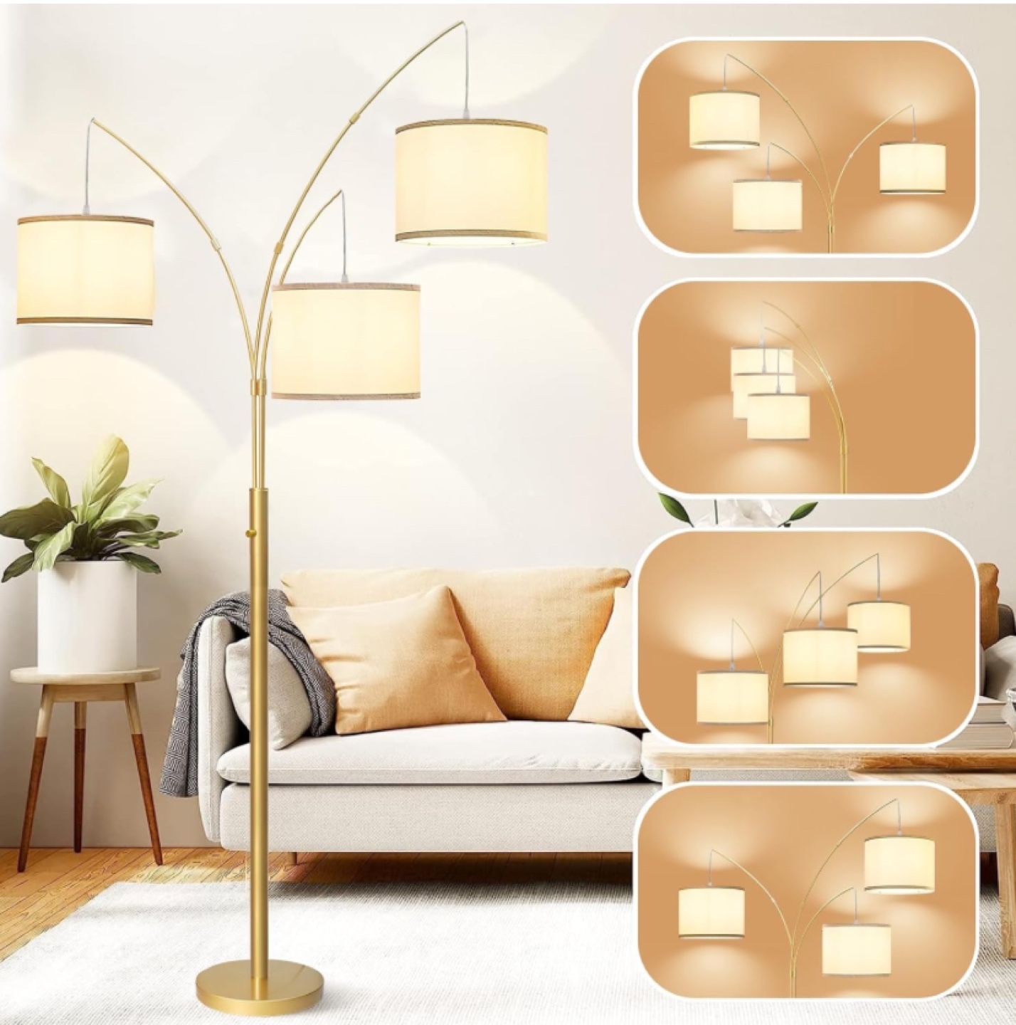 Gold 3-Light Floor Lamp with Adjustable Arms - New - photo 2