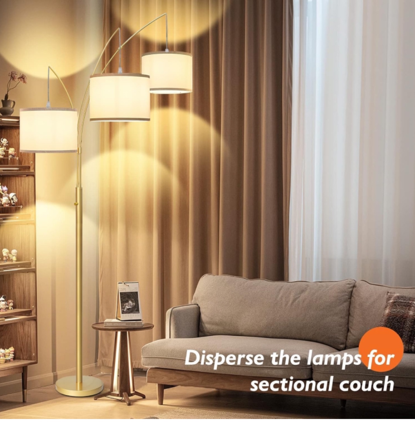 Gold 3-Light Floor Lamp with Adjustable Arms - New - photo 5