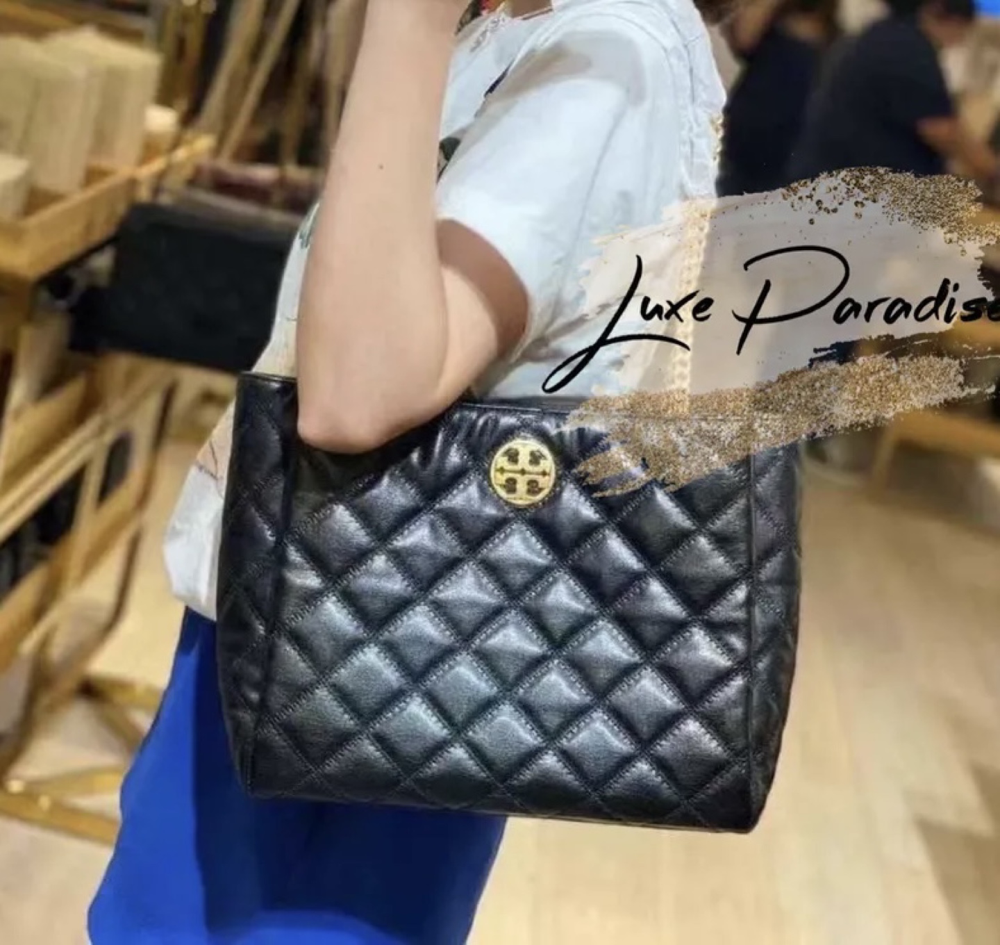 Tory Burch Black Quilted Leather Tote Bag