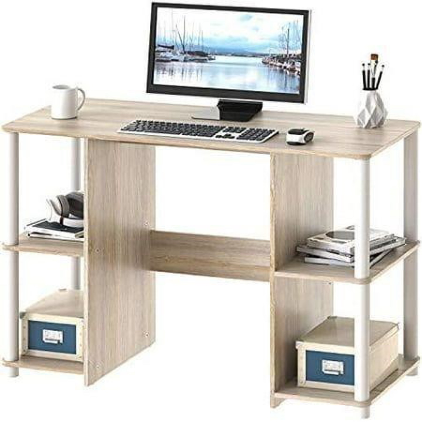 Desk with 2 sides shelves