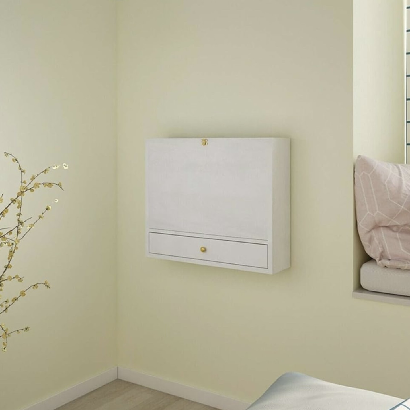 Wall Mounted Folding Desk with Storage Shelves and Drawer- White - photo 2