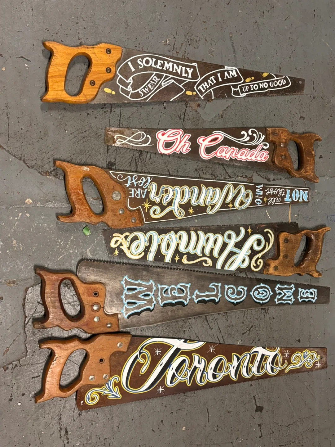 Set of 5 Hand-Painted Vintage Saws thumbnail