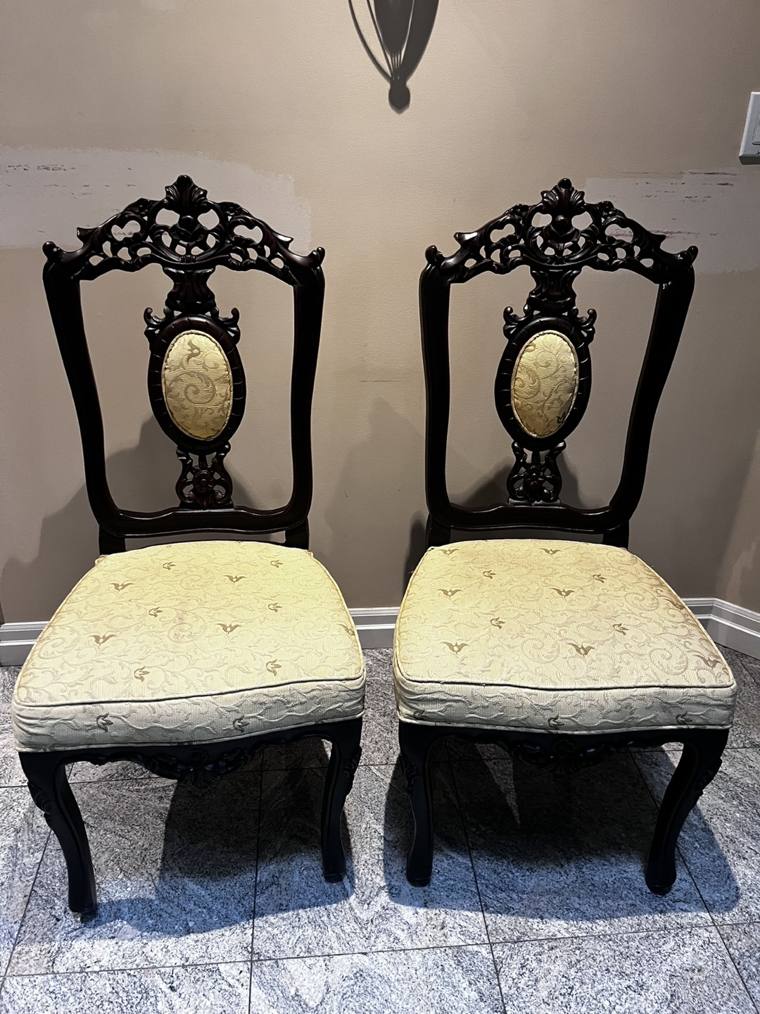 Set of 2 Ornate Antique Dining Chairs