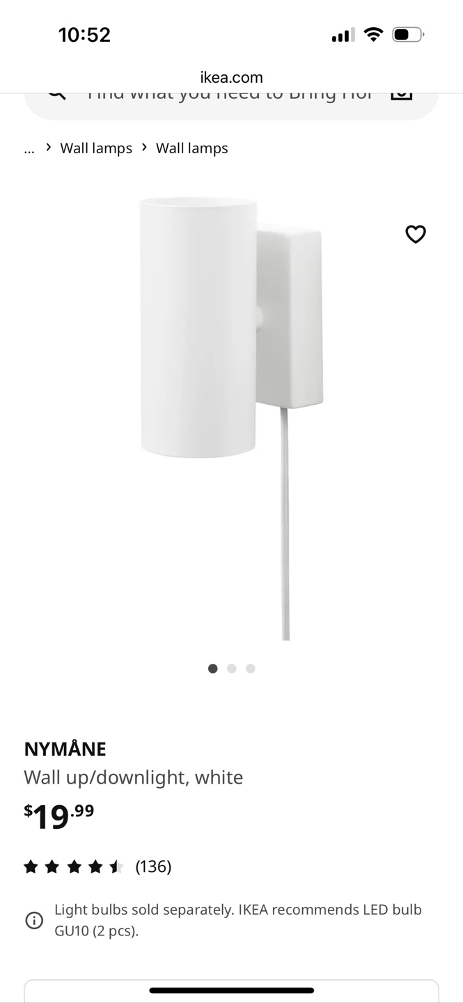 IKEA NYMÅNE Wall Lamp - new in box