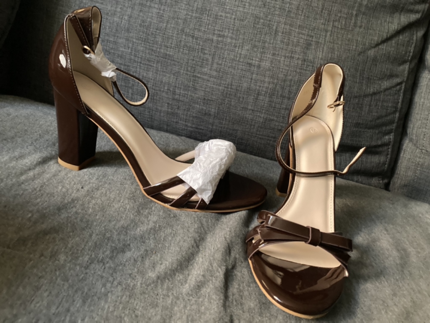 Brown Patent Bow Heels