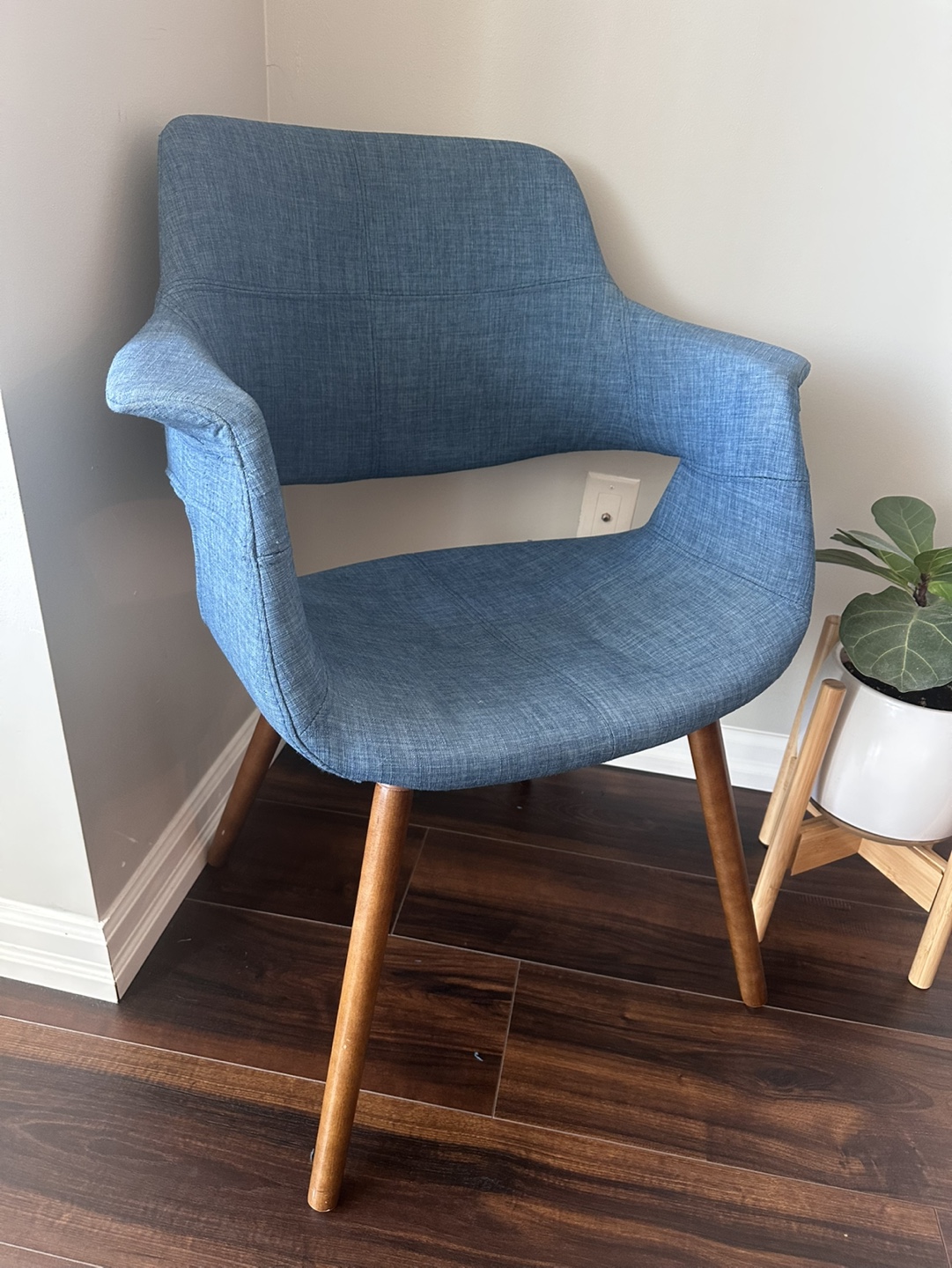 Blue Armchair with Wooden Legs