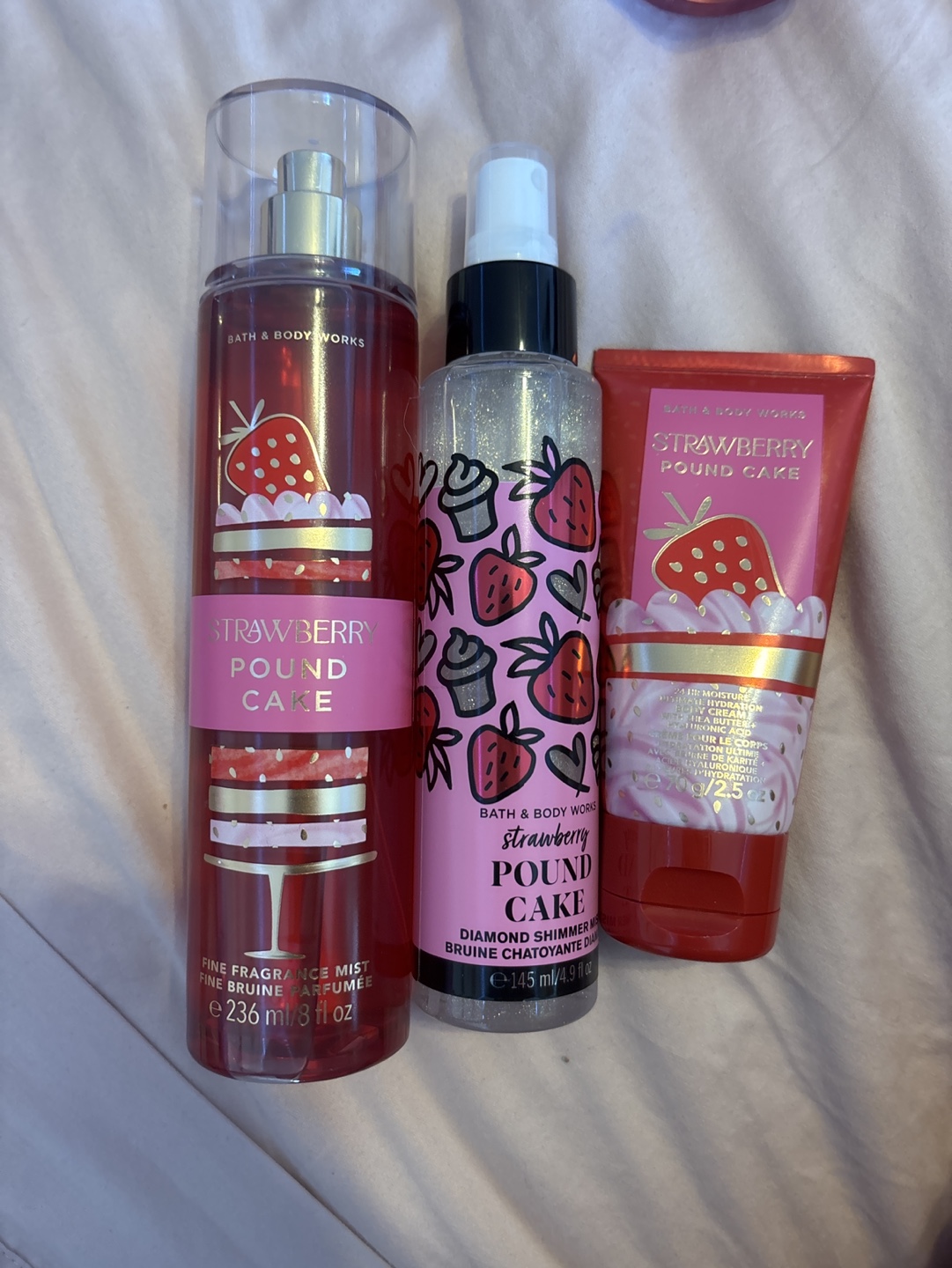 Bath & Body Works Strawberry Pound Cake 3 Piece Set