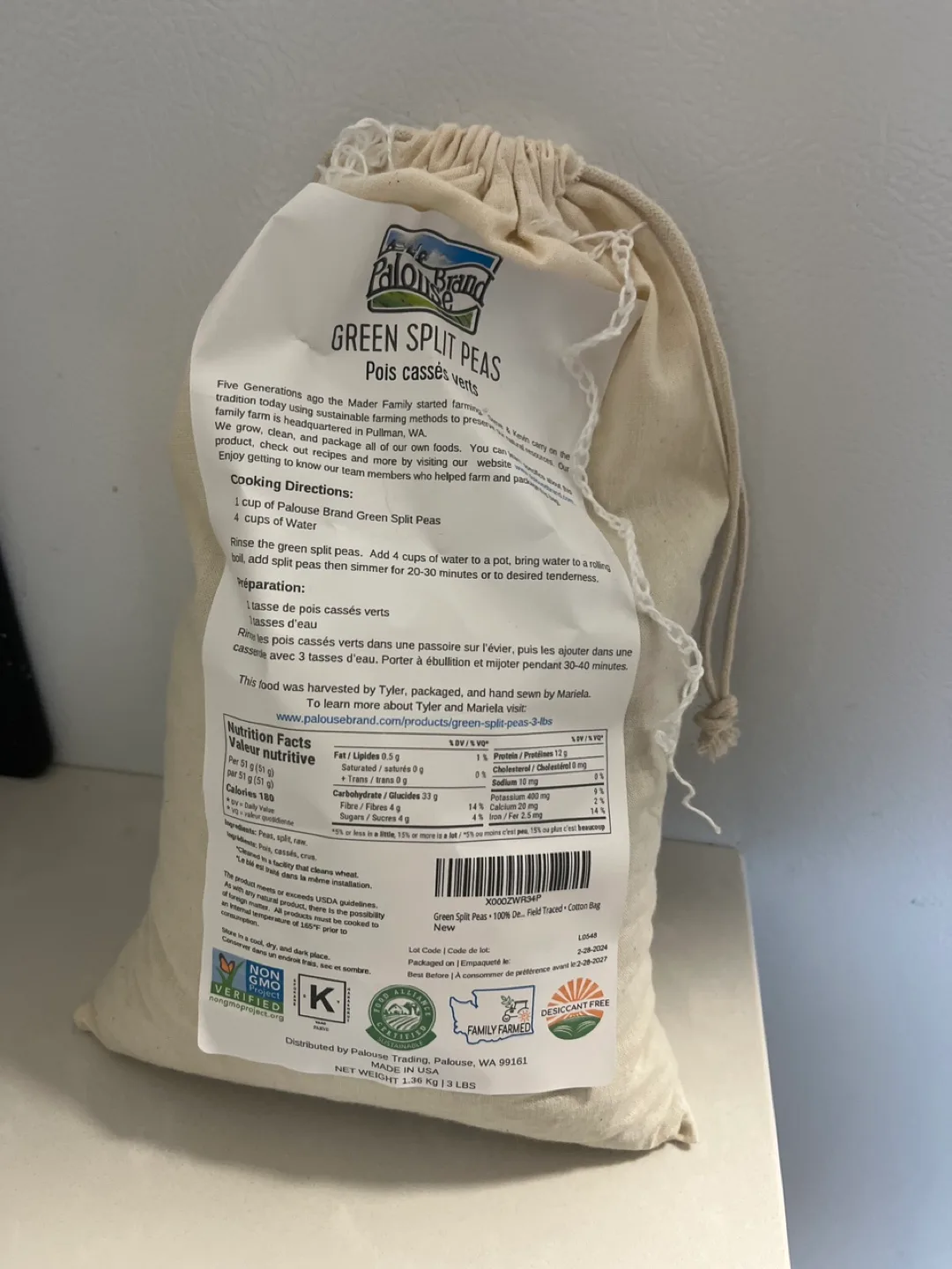 Palouse Brand Green Split Peas 3 lbs thumbnail