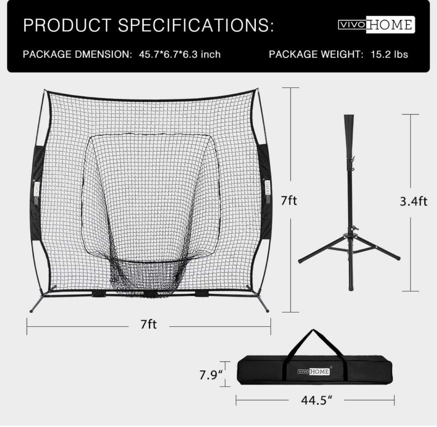 NEW 7x7 Ff Baseball Backstop Softball Practice Net with tee