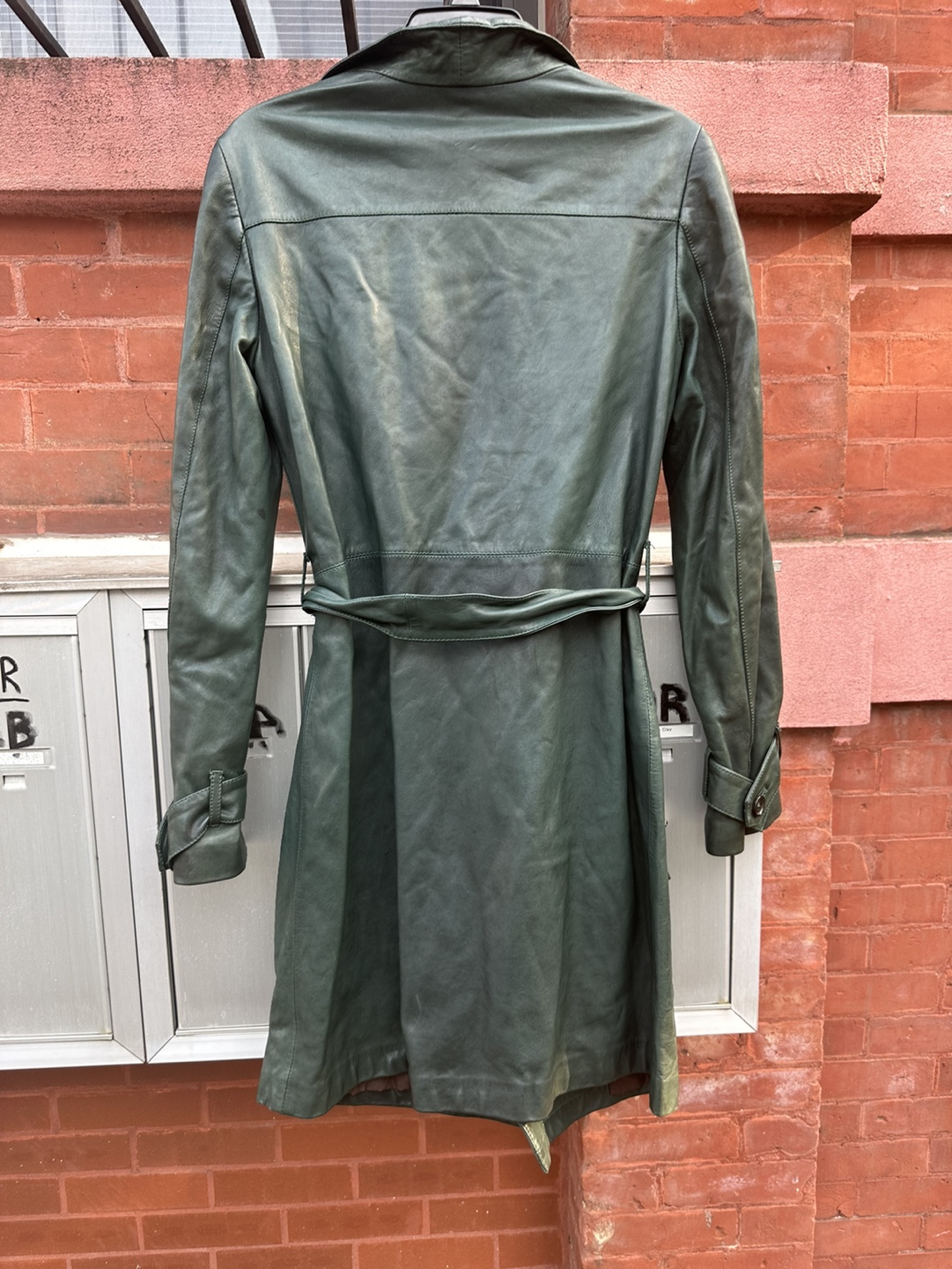 Green Leather Trench Coat - photo 2