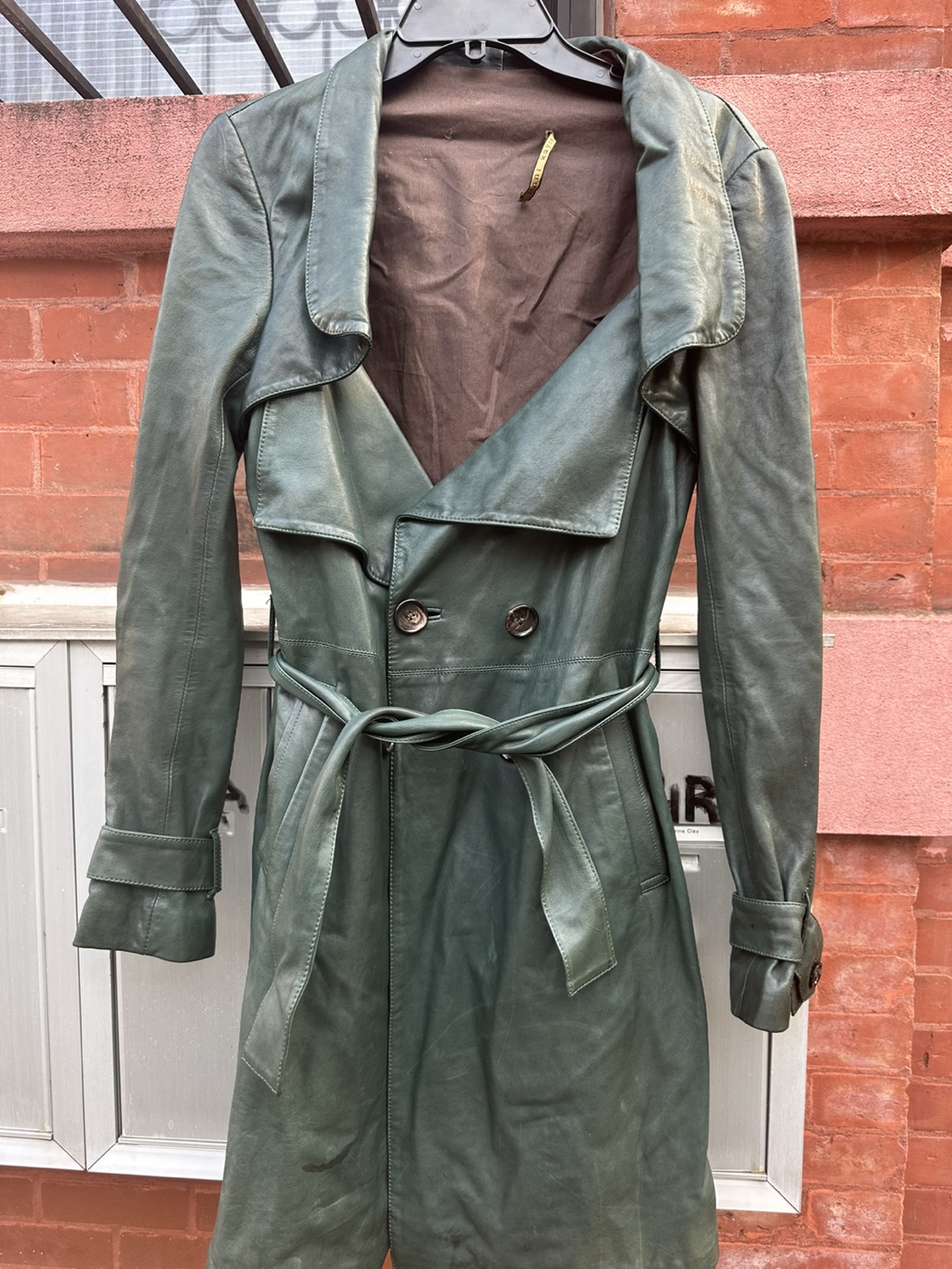 Green Leather Trench Coat - photo 4