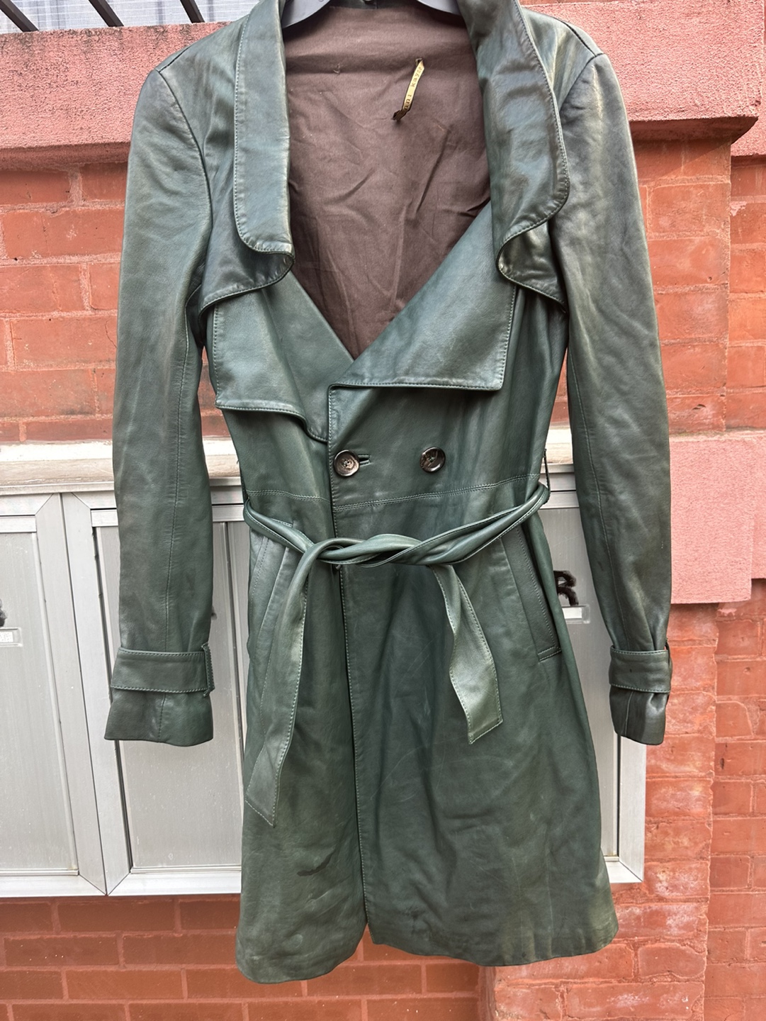 Green Leather Trench Coat - photo 3