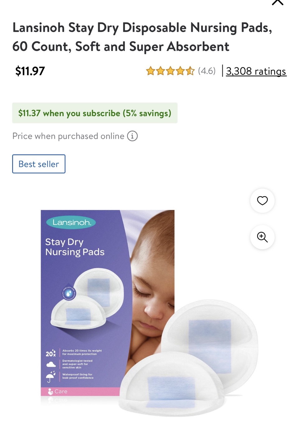 Lansinoh Stay Dry Nursing Pads, 60 Count