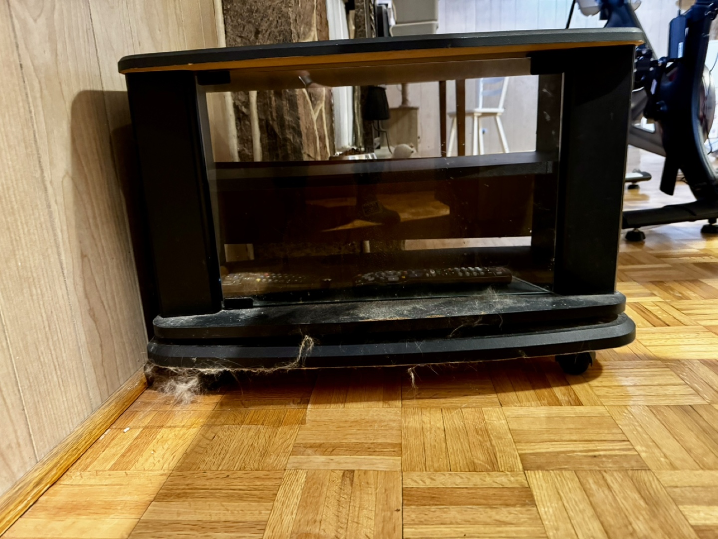 Black TV Stand with Glass Shelves