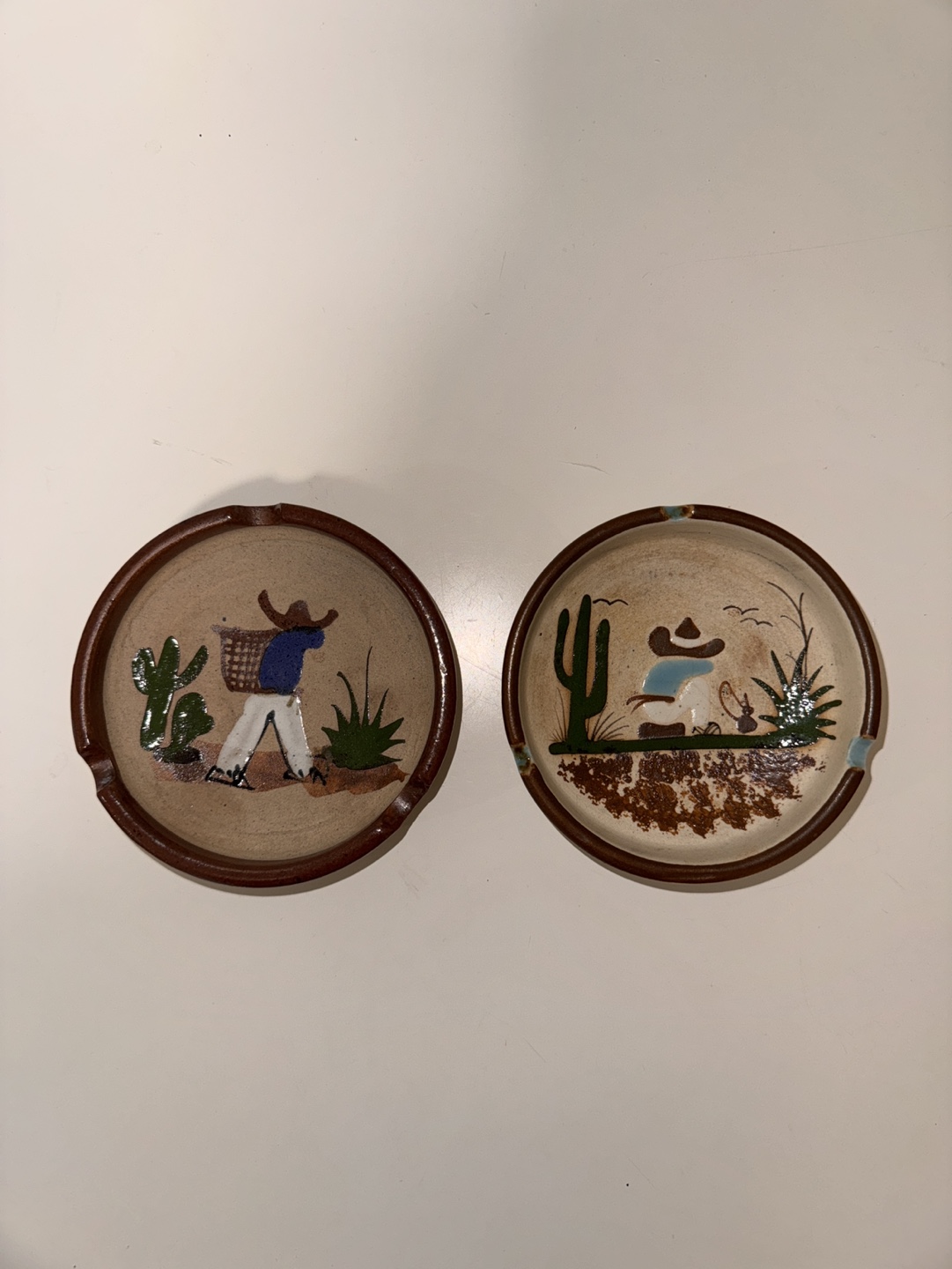 Vintage Mexican Pottery Ashtrays Set of 2