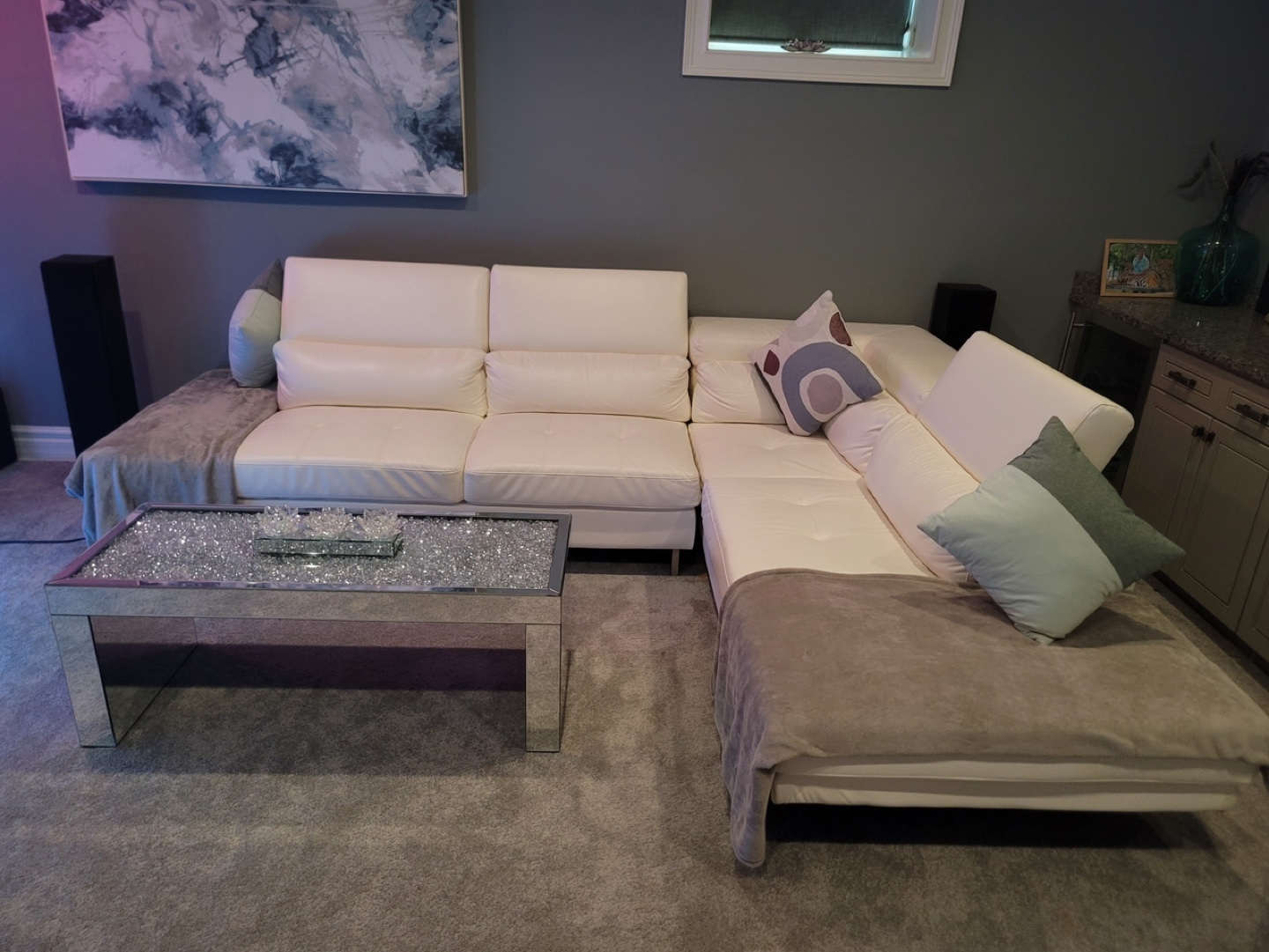 White Leather Sectional Sofa - photo 2