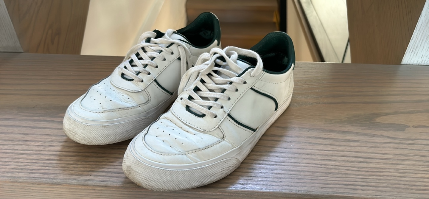 Reformation White Leather Sneakers with Green Trim
