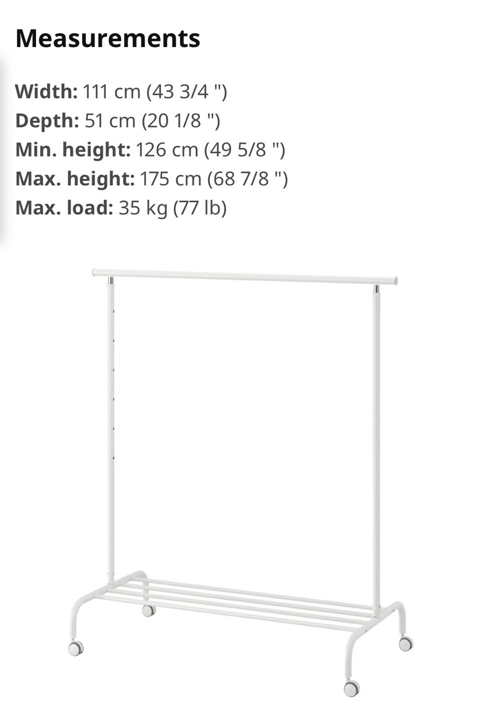 White Clothes Rack with Wheels - photo 3