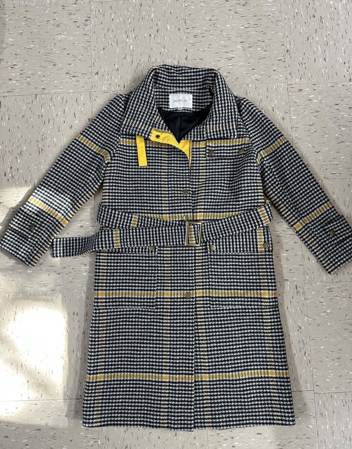 Anasuze Black and Yellow Plaid Coat