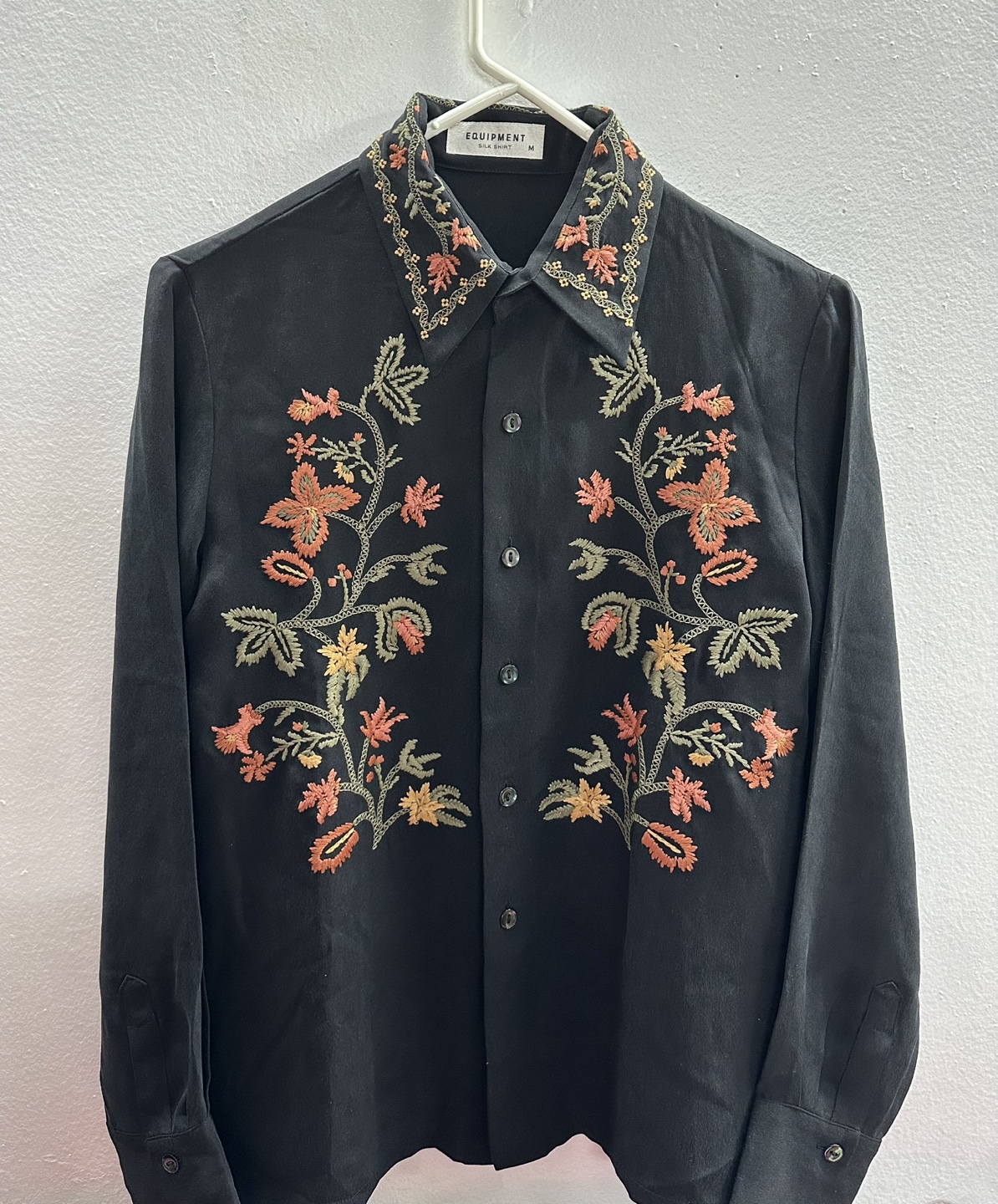 Equipment Floral Embroidered Silk Shirt