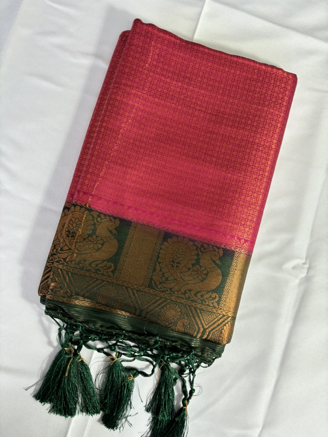 Pink and Green Saree with Tassels