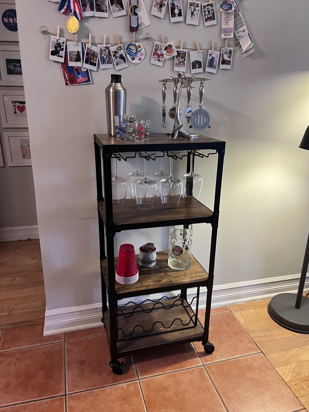 Rolling Bar Cart with Wine Rack