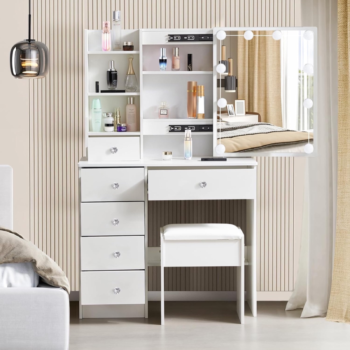 Vanity Set with Lighted Mirror Stool & outlets with usb port - photo 5